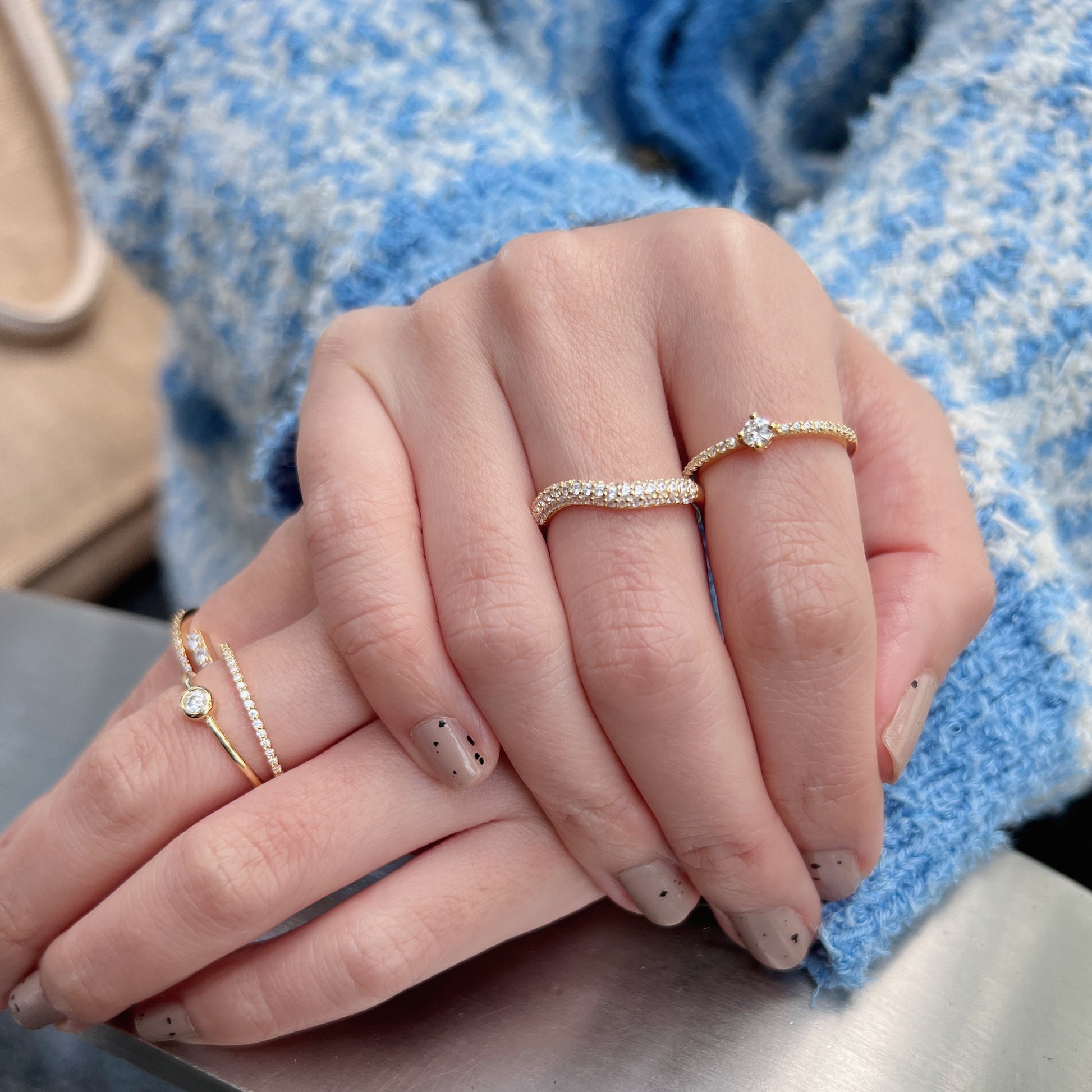 18K Gold Plated Sterling Silver Hypoallergenic Waterproof Pave Curve Rings The Aura