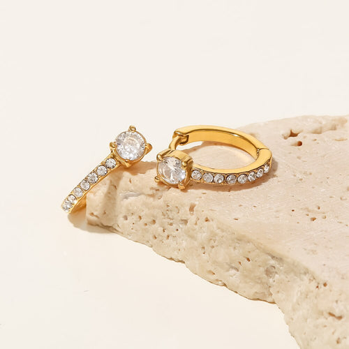 18K Gold Plated Stainless Steel Hypoallergenic Waterproof Tarnish Free Solo Round Pavé Huggie Earrings The Aura