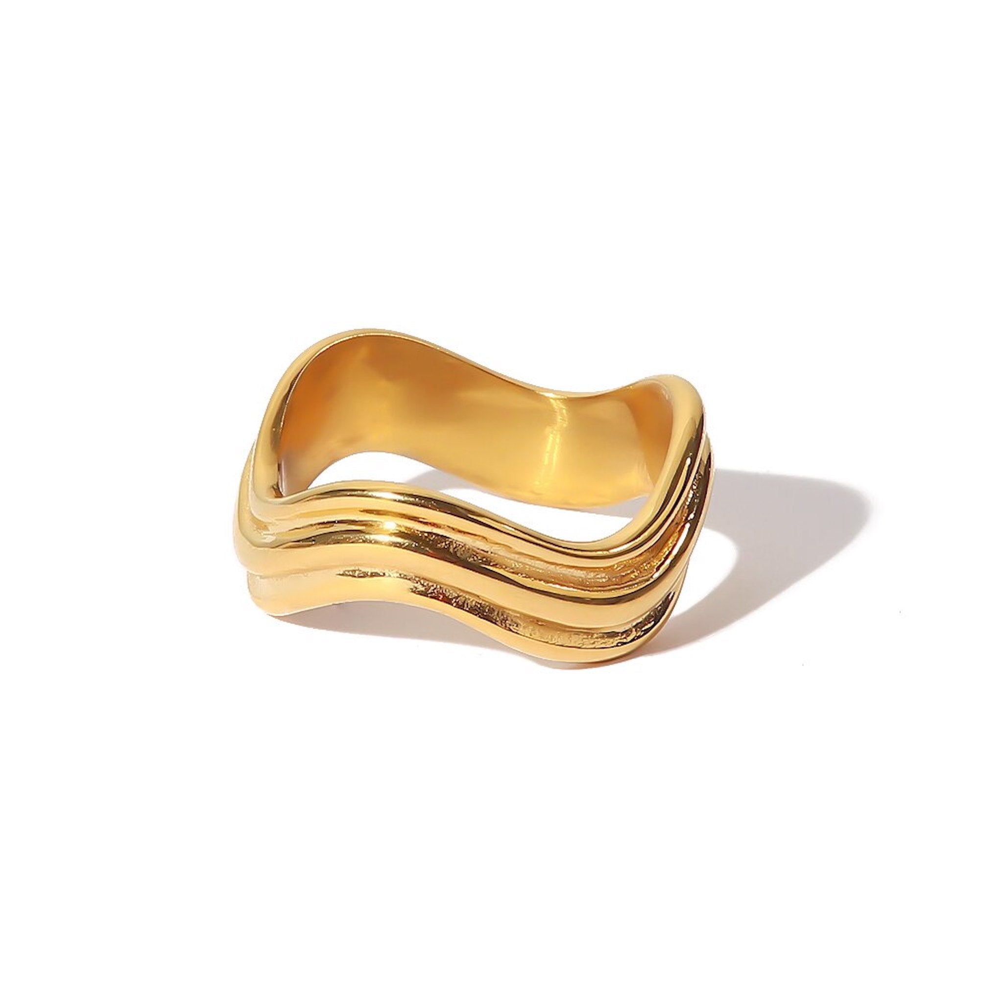 18K Gold Plated Stainless Steel Hypoallergenic Waterproof Tarnish Free Strata Rings The Aura