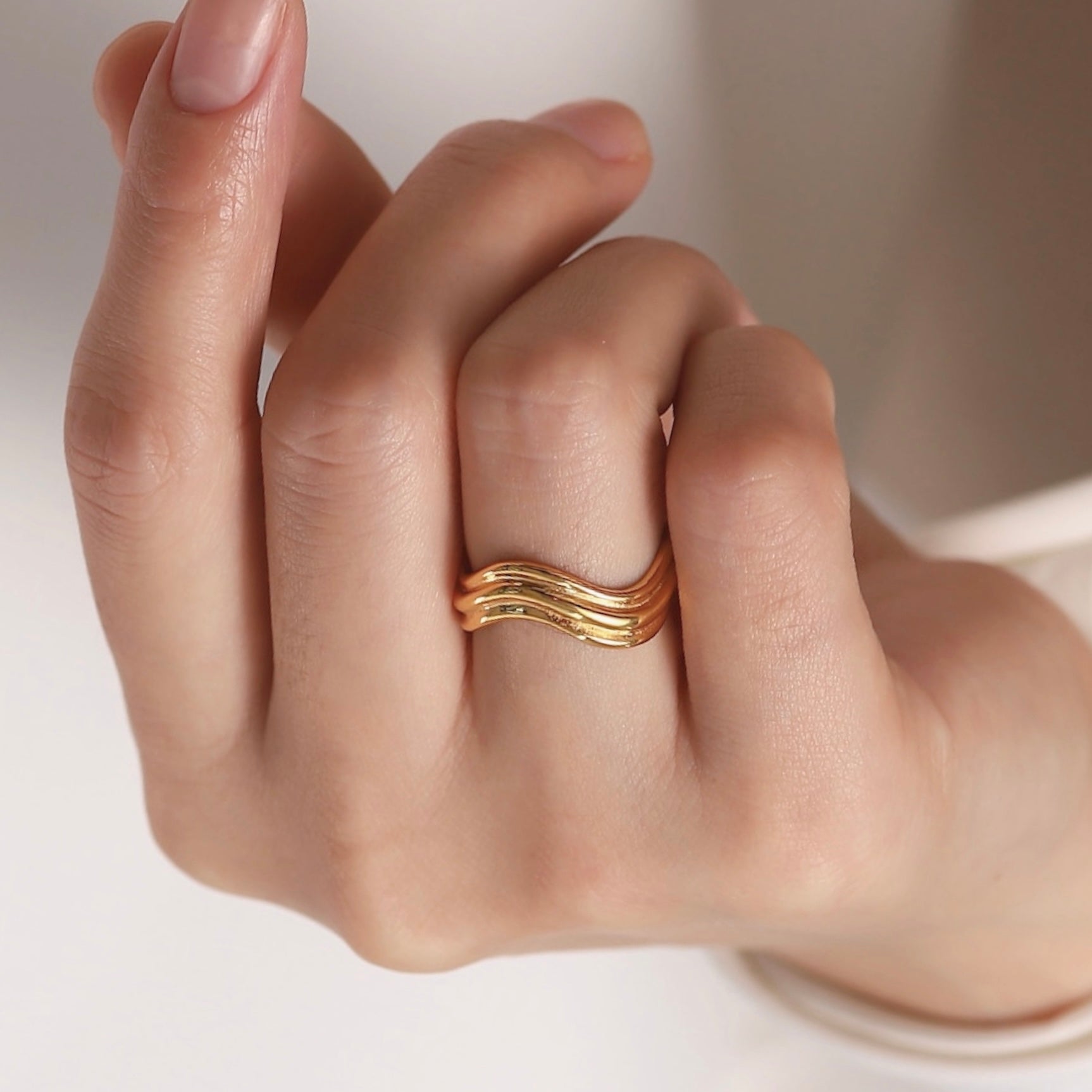 18K Gold Plated Stainless Steel Hypoallergenic Waterproof Tarnish Free Strata Rings The Aura