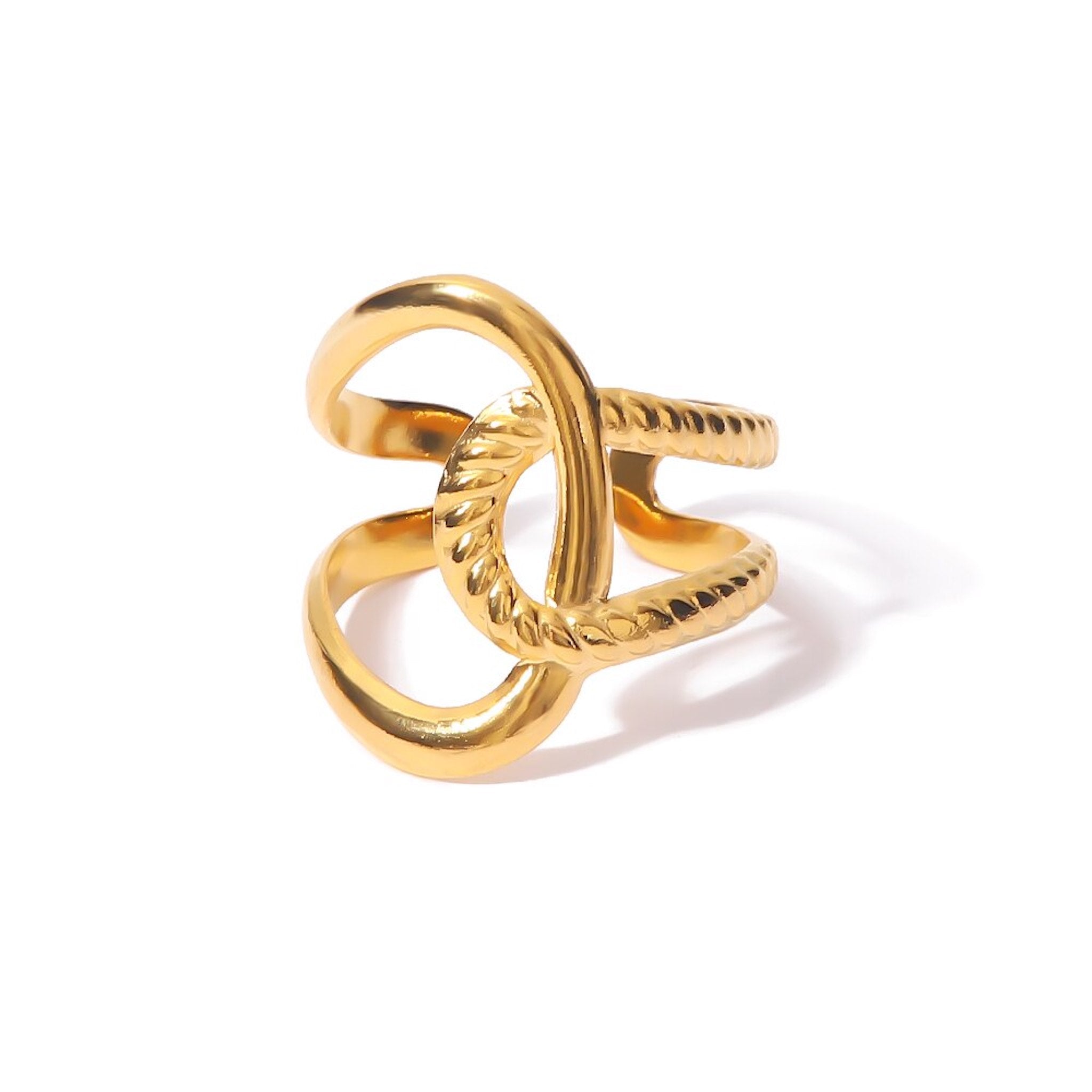 18K Gold Plated Stainless Steel Hypoallergenic Waterproof Tarnish Free Tangled Loop Rings The Aura
