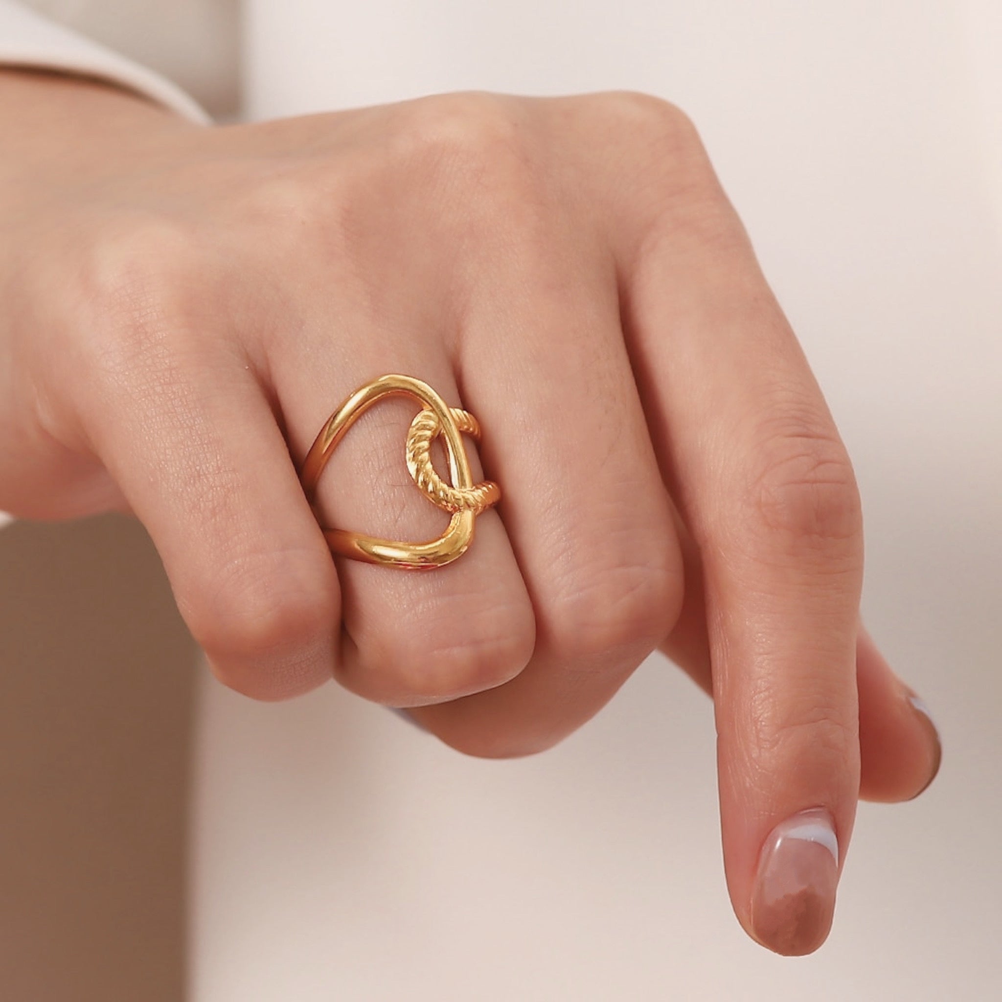 18K Gold Plated Stainless Steel Hypoallergenic Waterproof Tarnish Free Tangled Loop Rings The Aura