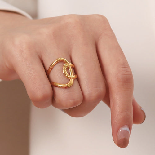 18K Gold Plated Stainless Steel Hypoallergenic Waterproof Tarnish Free Tangled Loop Rings The Aura