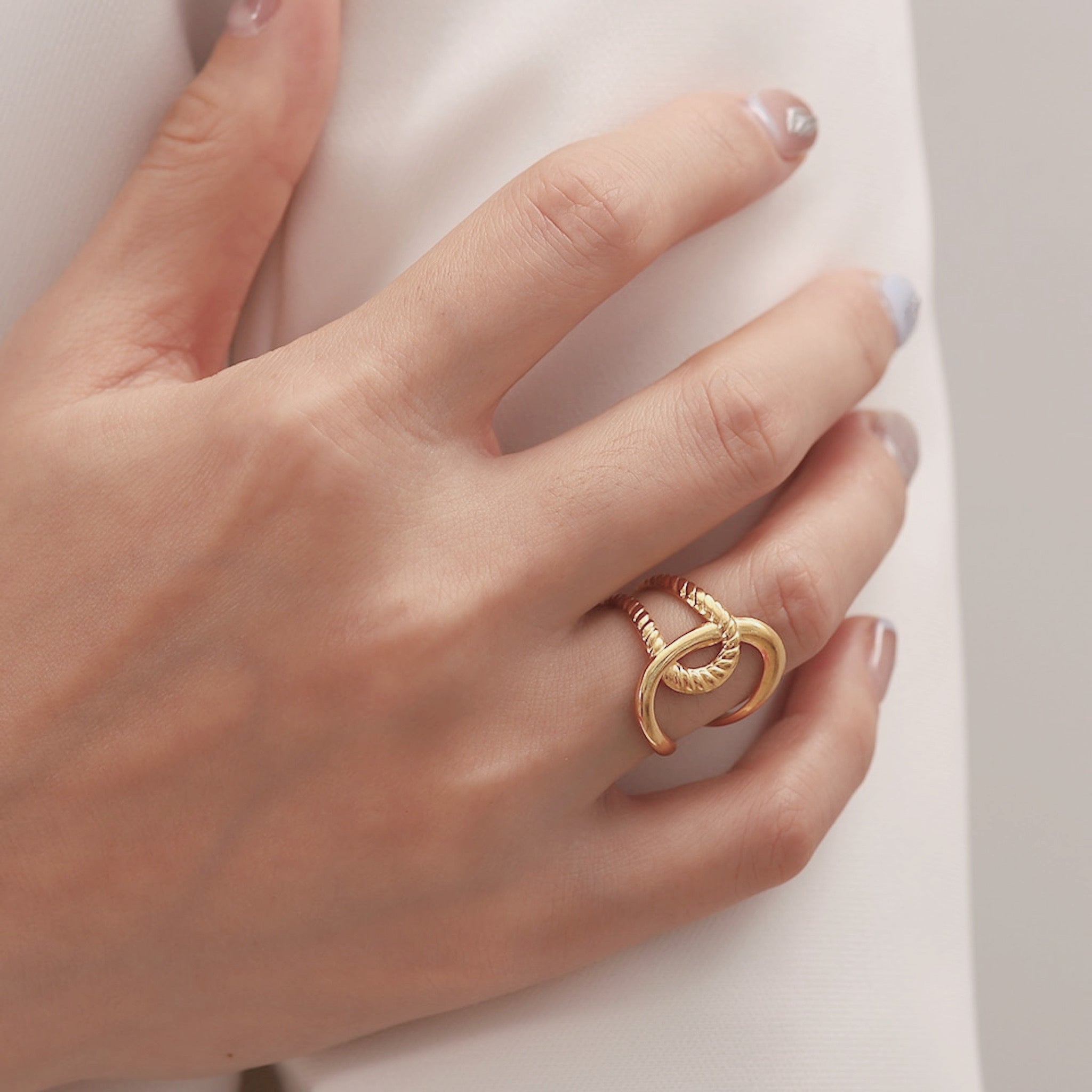 18K Gold Plated Stainless Steel Hypoallergenic Waterproof Tarnish Free Tangled Loop Rings The Aura