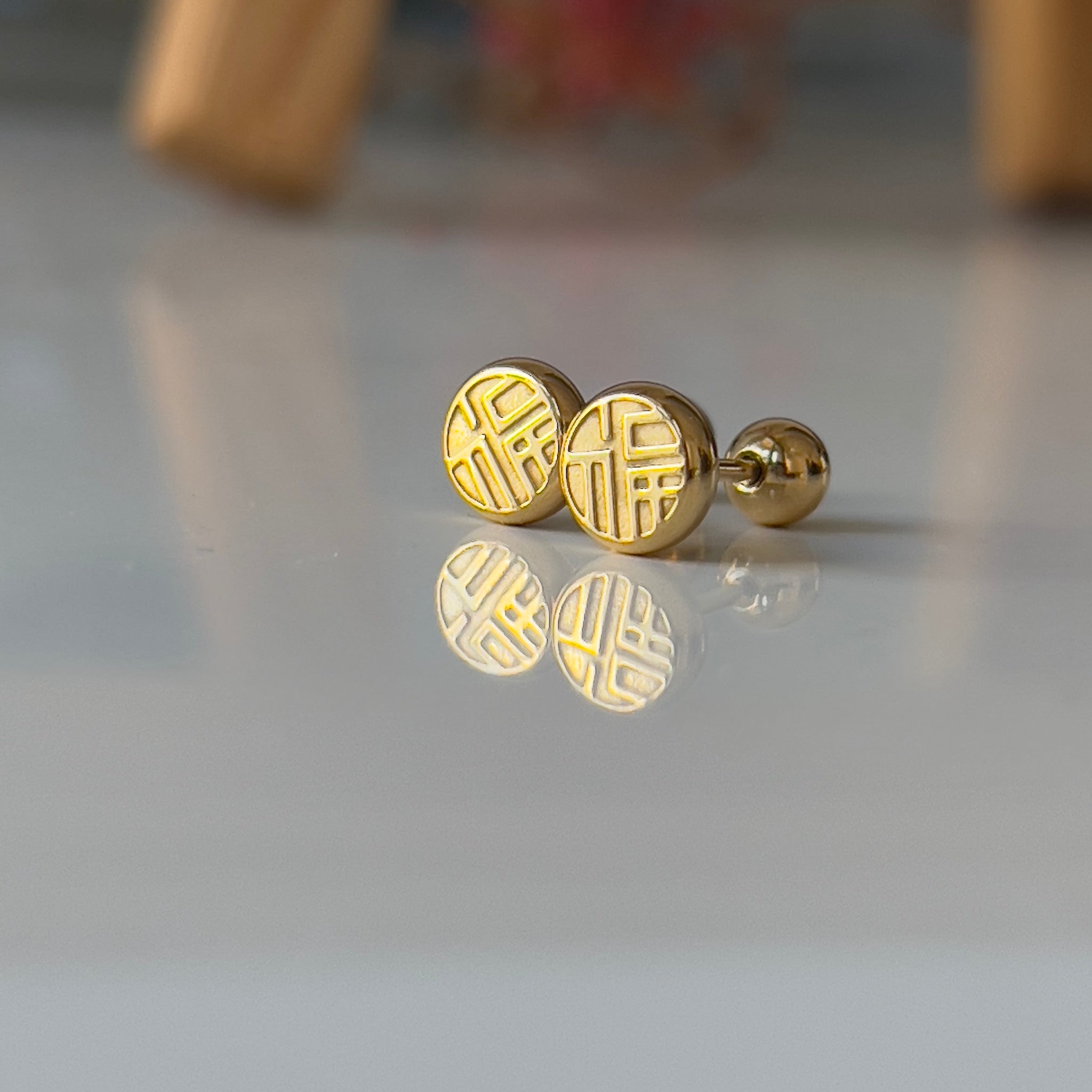 18K Gold Plated Stainless Steel Hypoallergenic Waterproof Tarnish Free Fortune Stud Earrings The Aura