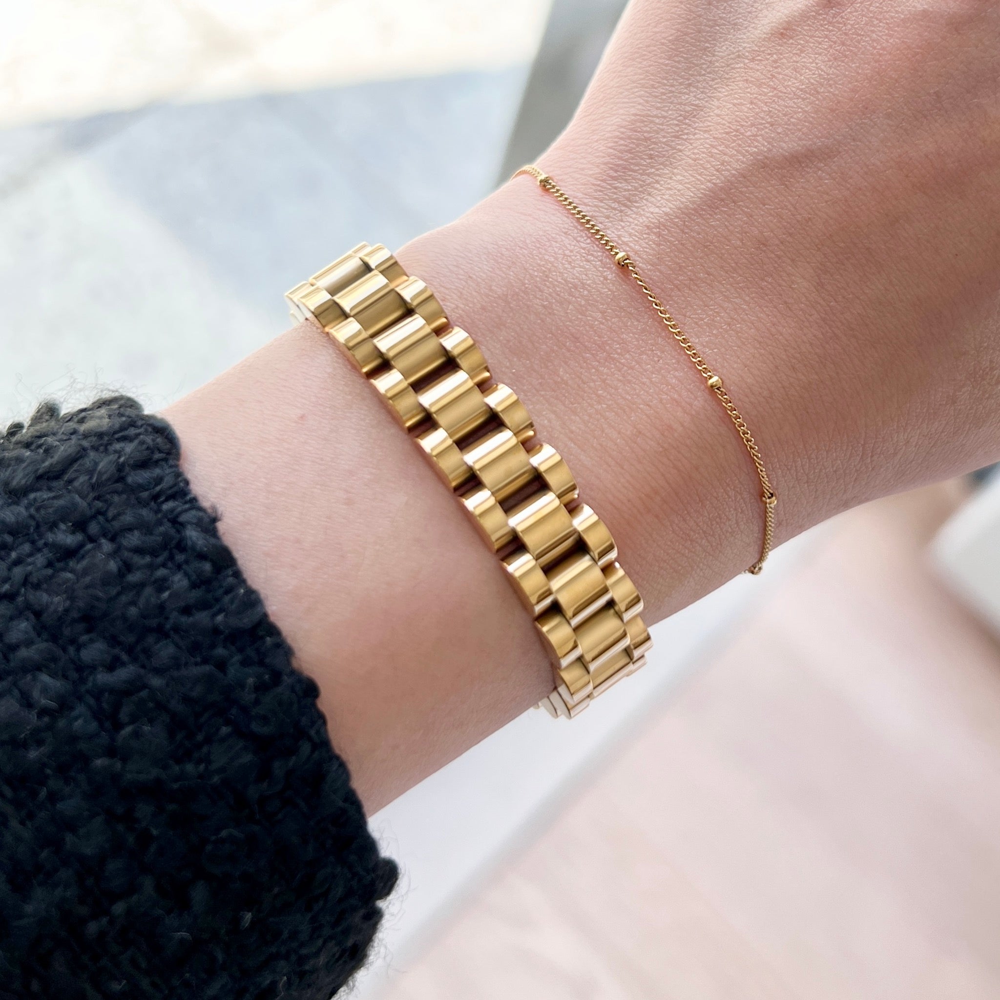 18K Gold Plated Stainless Steel Hypoallergenic Waterproof Tarnish Free Watchband Bracelets The Aura