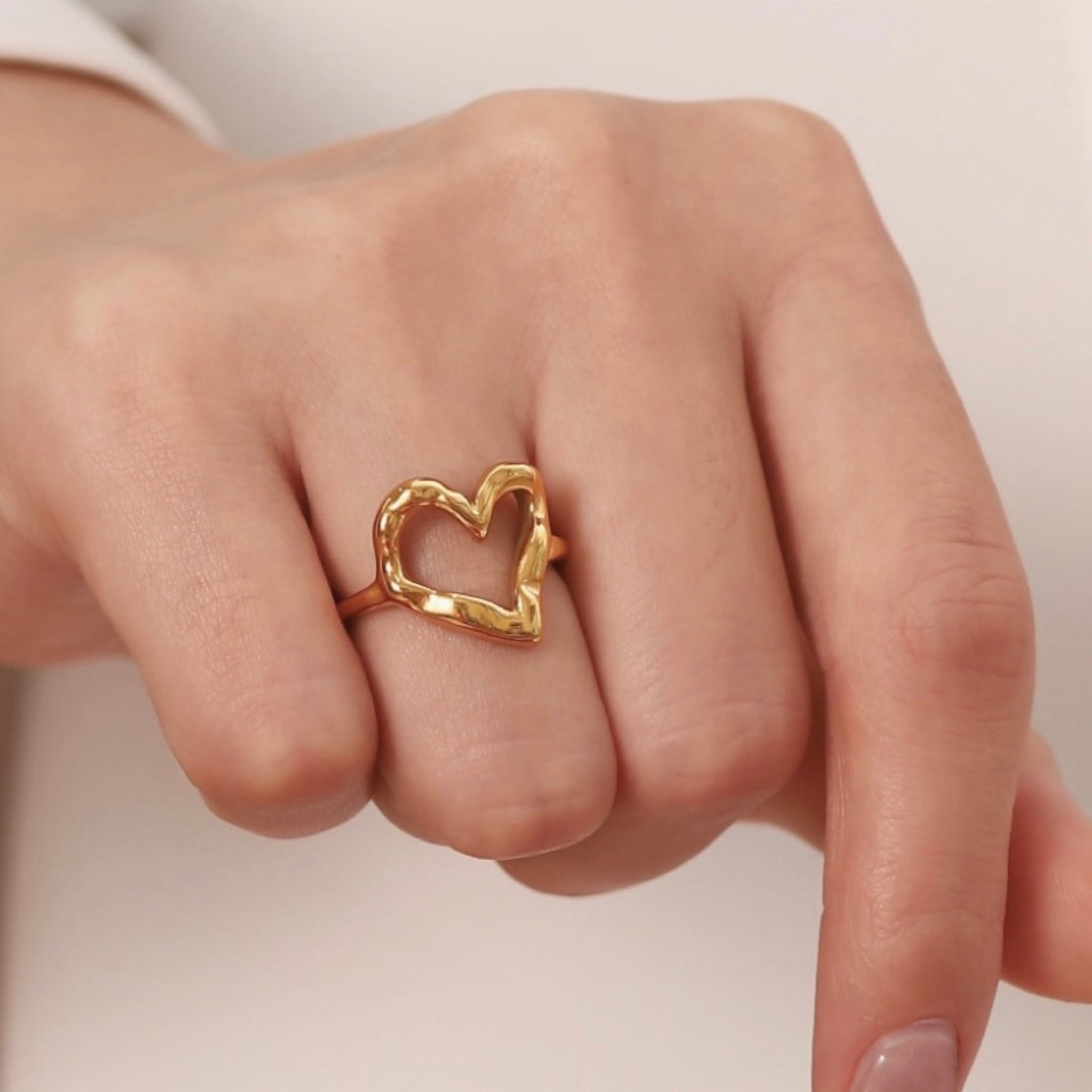 18K Gold Plated Stainless Steel Hypoallergenic Waterproof Tarnish Free You've Melted My Heart Rings The Aura